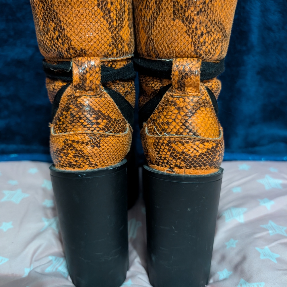 Chunky Platform Lace-Up Boots - Orange and Black - Picture 4 of 7